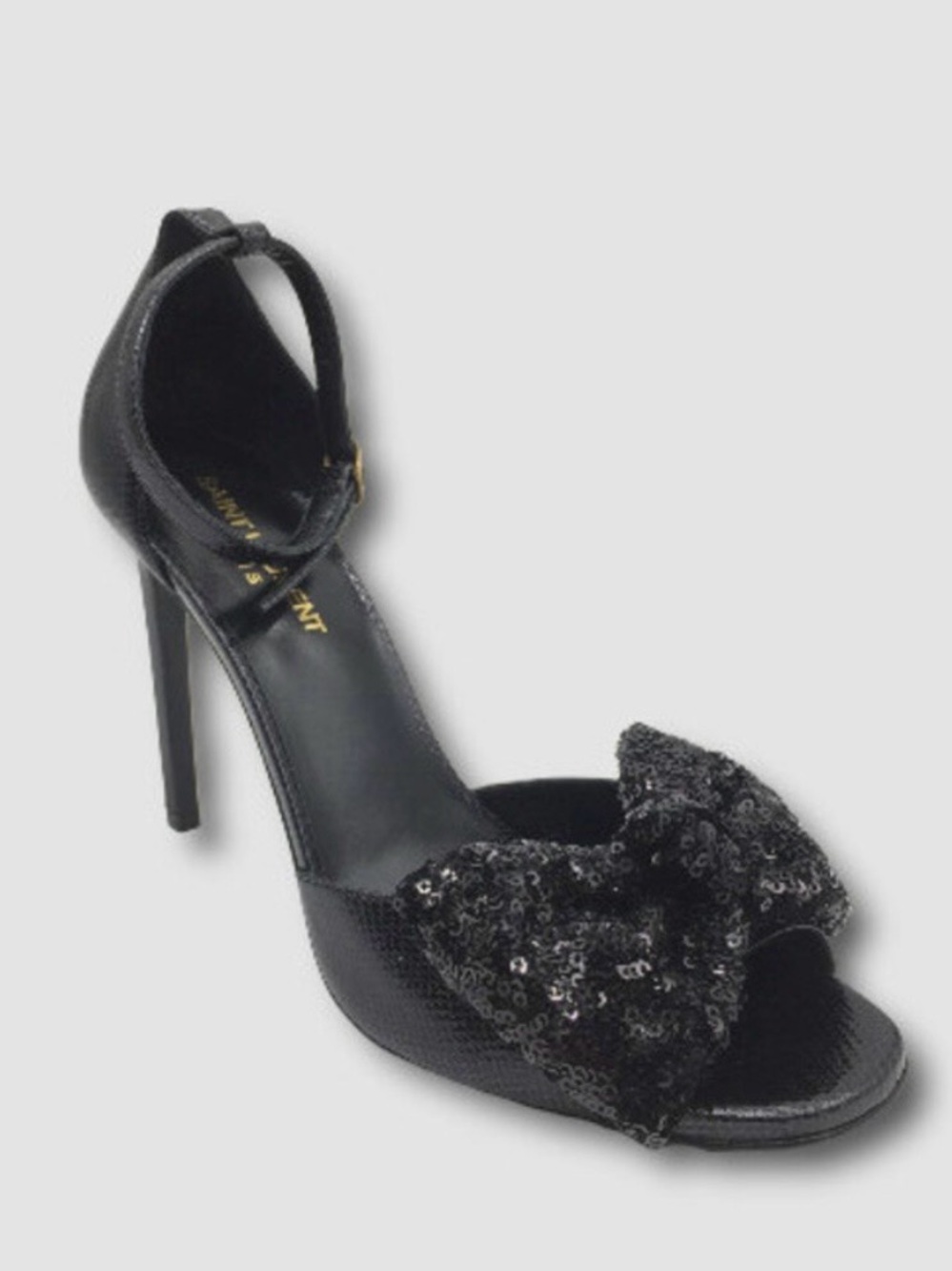 Saint Laurent Women's Black Bow Leather Sandal Heels Shoes Size 38/US 8